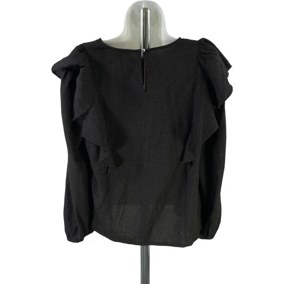 Madewell Women’s Black Ruffle Front Long Sleeve Blouse - M - Picture 2 of 4